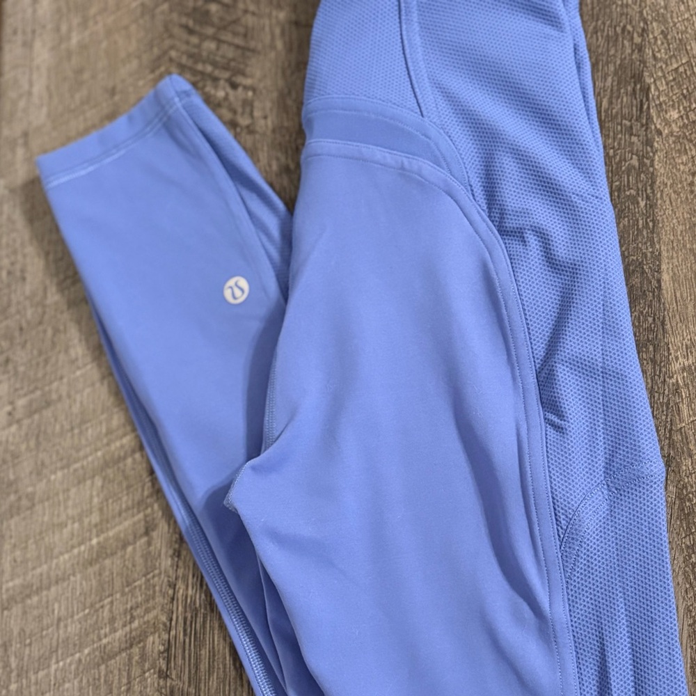 Lululemon athletic Lavender Leggings with a mesh pattern